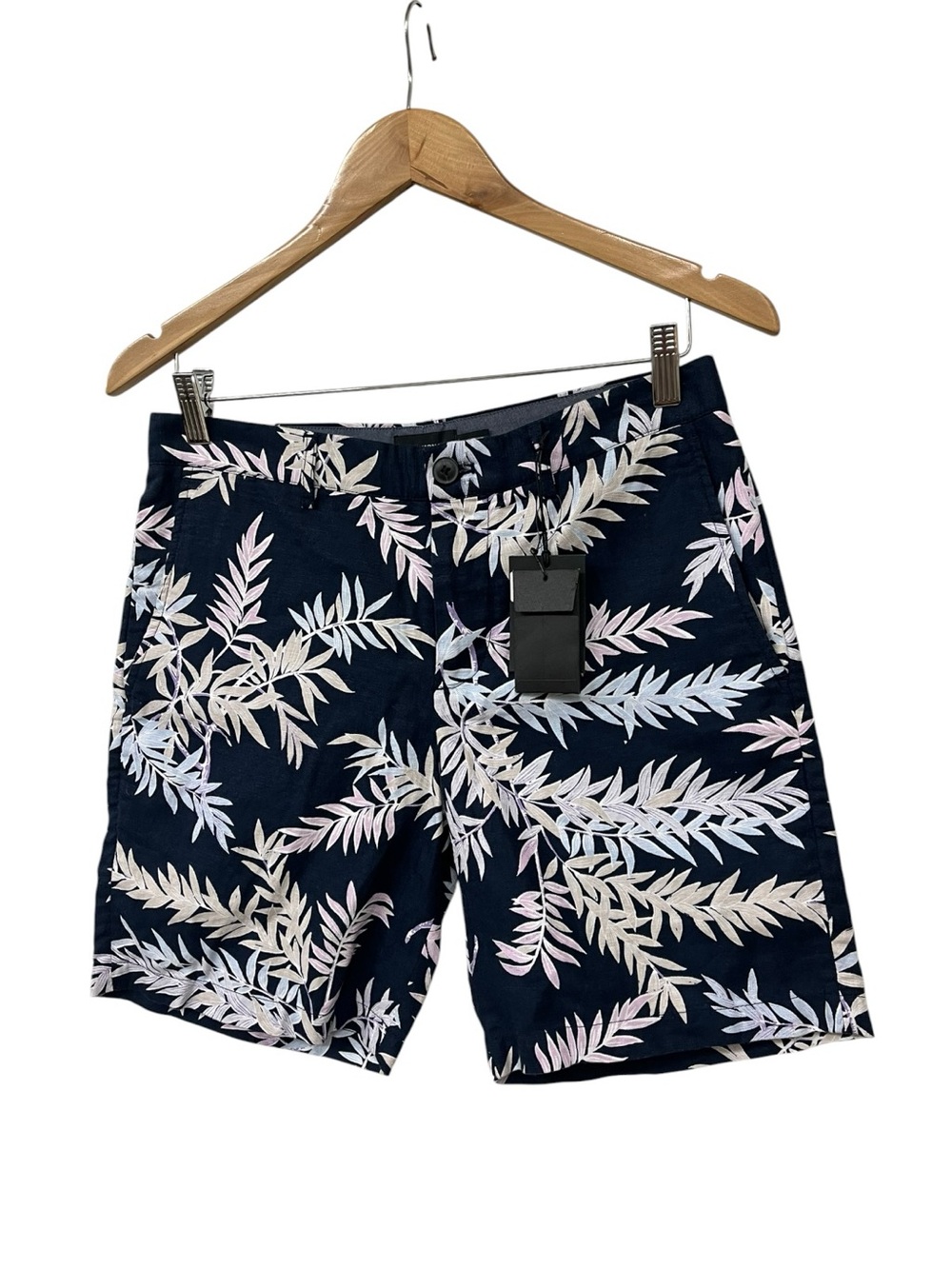 NWT Club Monaco Mens Floral Shorts Linen Baxter Blue Foliage Printed Chino 28